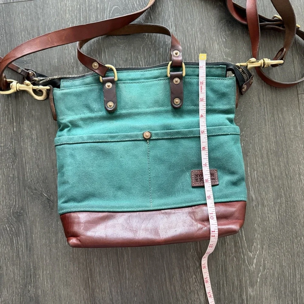 NORTH END Bag Co Teal Leona Canvas Brown Leather Large Crossbody Shoulder Boho
